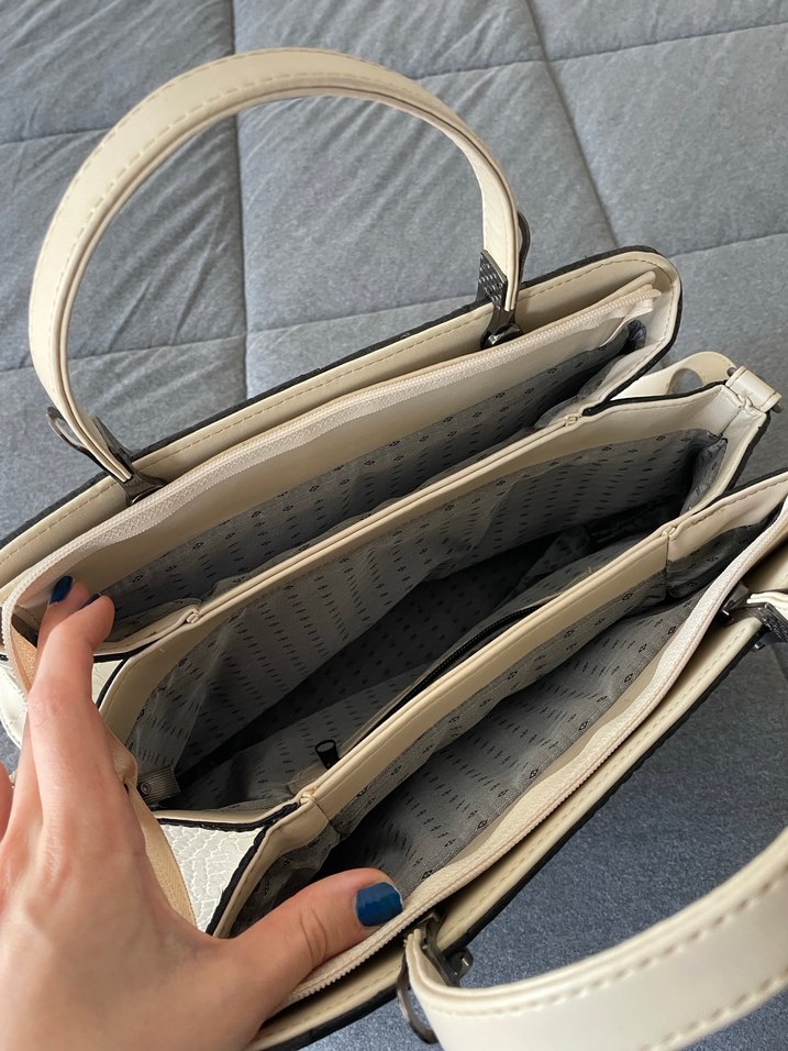 Beyaz Deri Yılan Desenli Kadın Çanta - Görsel 2