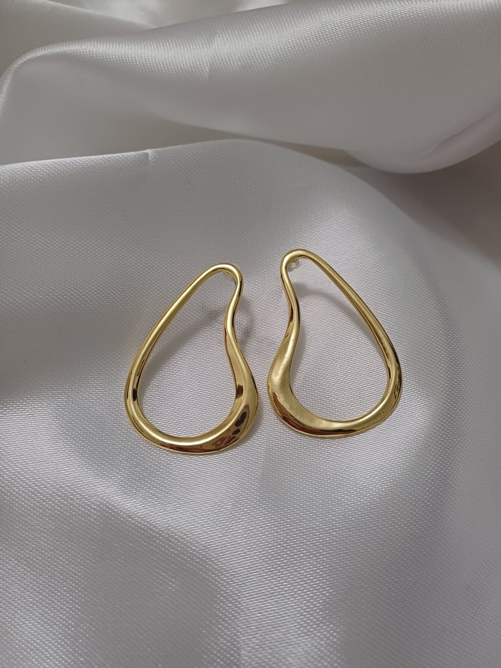 Gold Oval Küpe - Görsel 2