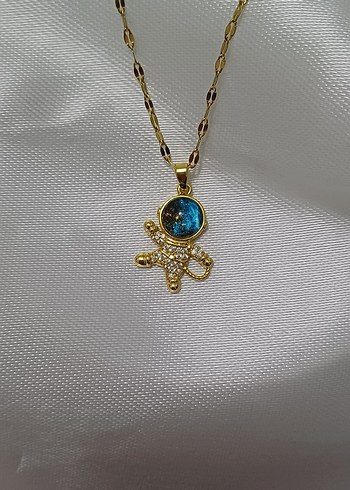 Golde Parlak Taş İşlemeli Gökyüzü Uzay Astronot Çelik Kolye - Görsel 2