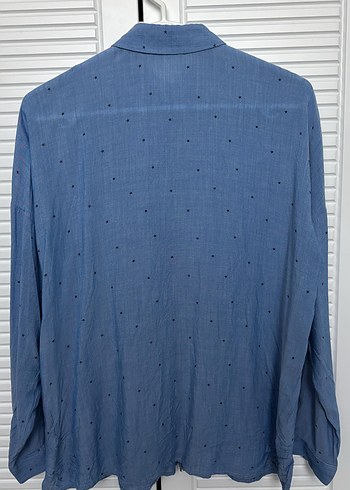 Düğmeli Uzun Kollu Mavi Yıldız desenli OverSize Gömlek - Görsel 2