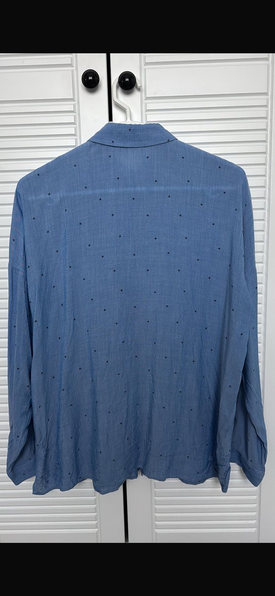 Düğmeli Uzun Kollu Mavi Yıldız desenli OverSize Gömlek - Görsel 2