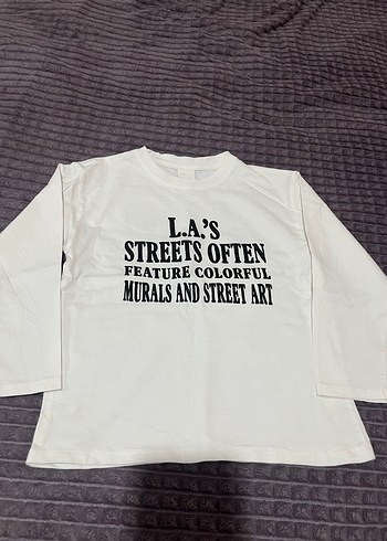 Beyaz Baskılı Uzun Kollu Kız Tişörtü - Görsel 3