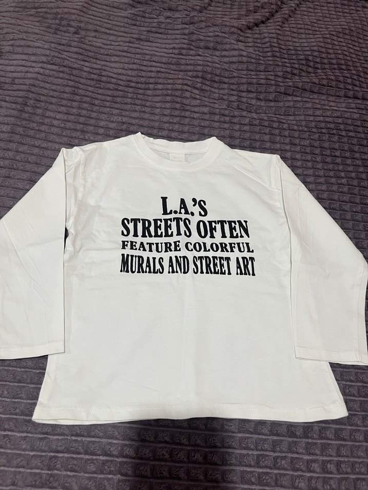 Beyaz Baskılı Uzun Kollu Kız Tişörtü - Görsel 3