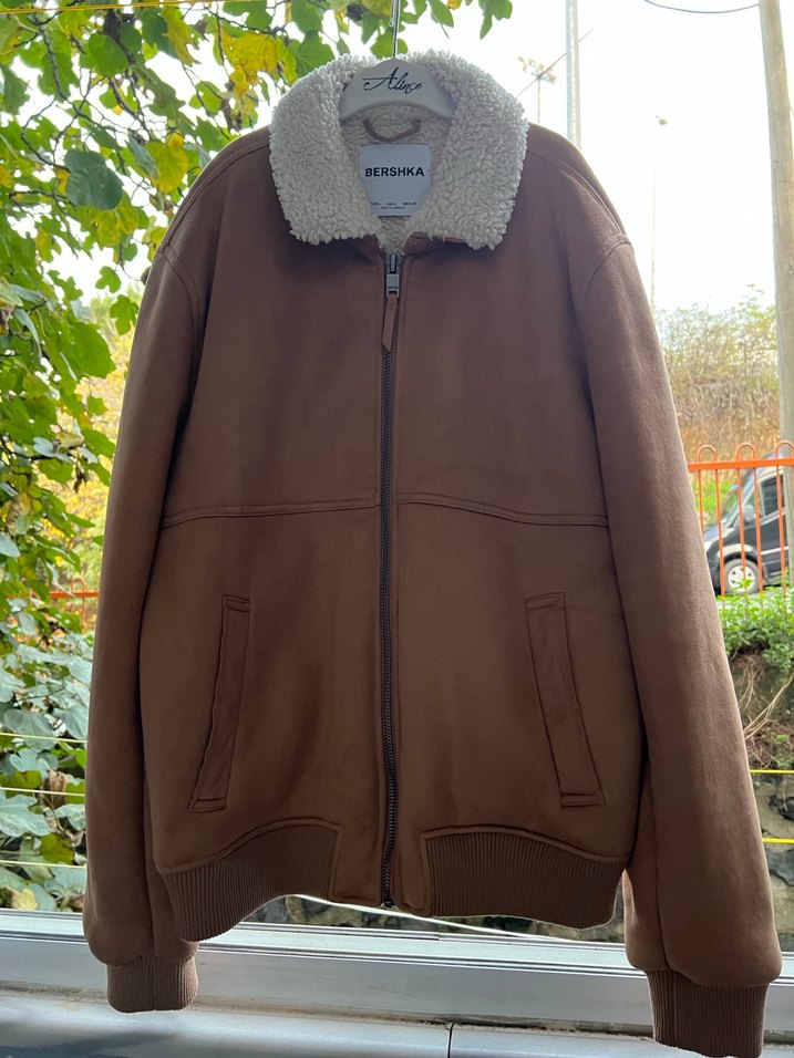 Kahverengi Süet Peluş Detaylı UNİSEX Ceket - Görsel 4