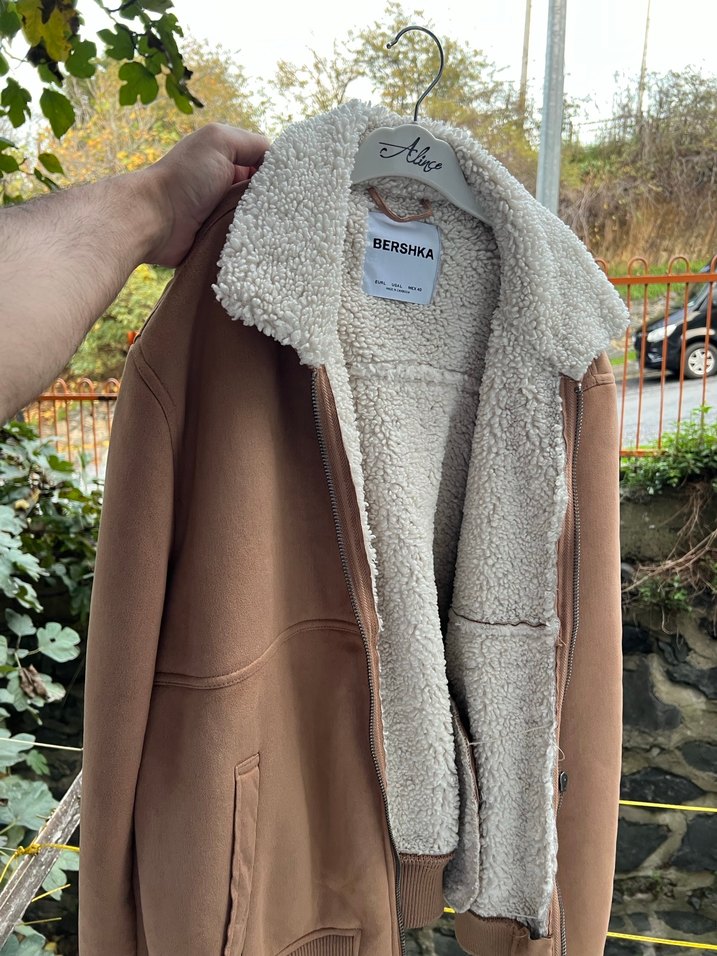 Kahverengi Süet Peluş Detaylı UNİSEX Ceket - Görsel 2