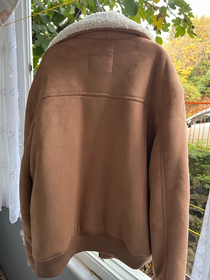 Kahverengi Süet Peluş Detaylı UNİSEX Ceket - Görsel 5