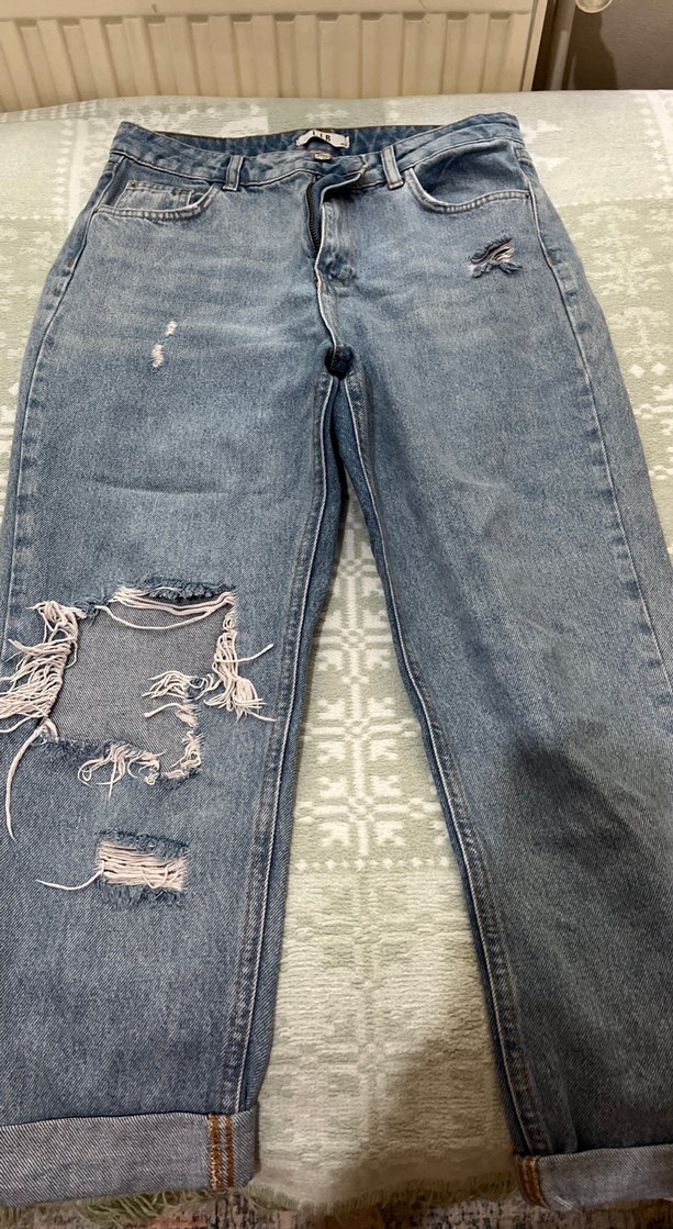 Gri Renkli Bol Kesim Kadın Kot Pantolon - Görsel 2