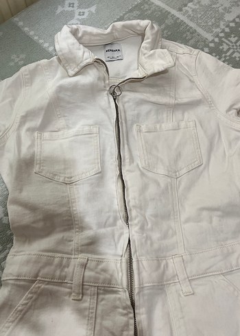 Kadın Beyaz Kısa Kollu Keten Tulum - Görsel 3