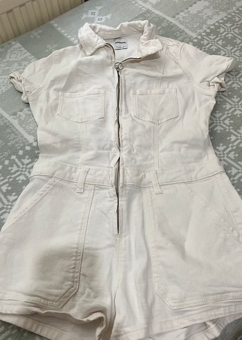 Kadın Beyaz Kısa Kollu Keten Tulum - Görsel 2