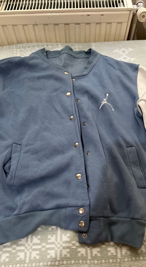 Uzun Kollu Düğmeli Mavi Kadın Ceket - Görsel 3