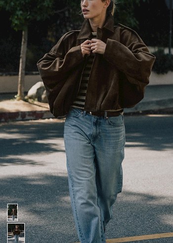 Kadın Kahverengi Süet Bomber Ceket - Görsel 2