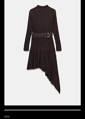 Siyah Deri Kemerli Mini Elbise - Görsel 2