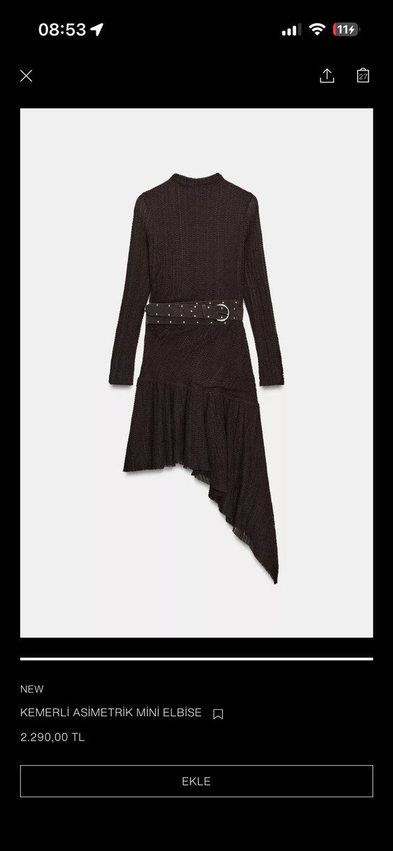 Siyah Deri Kemerli Mini Elbise - Görsel 2