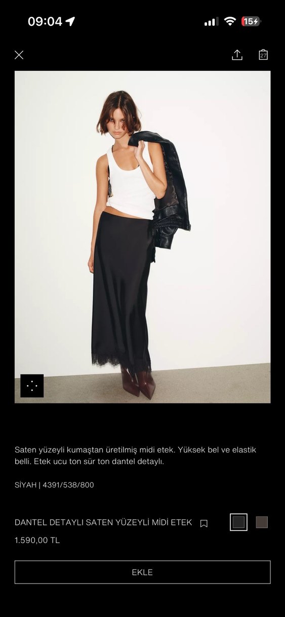 Drapeli Kahverengi Deri Uzun Etek - Görsel 2