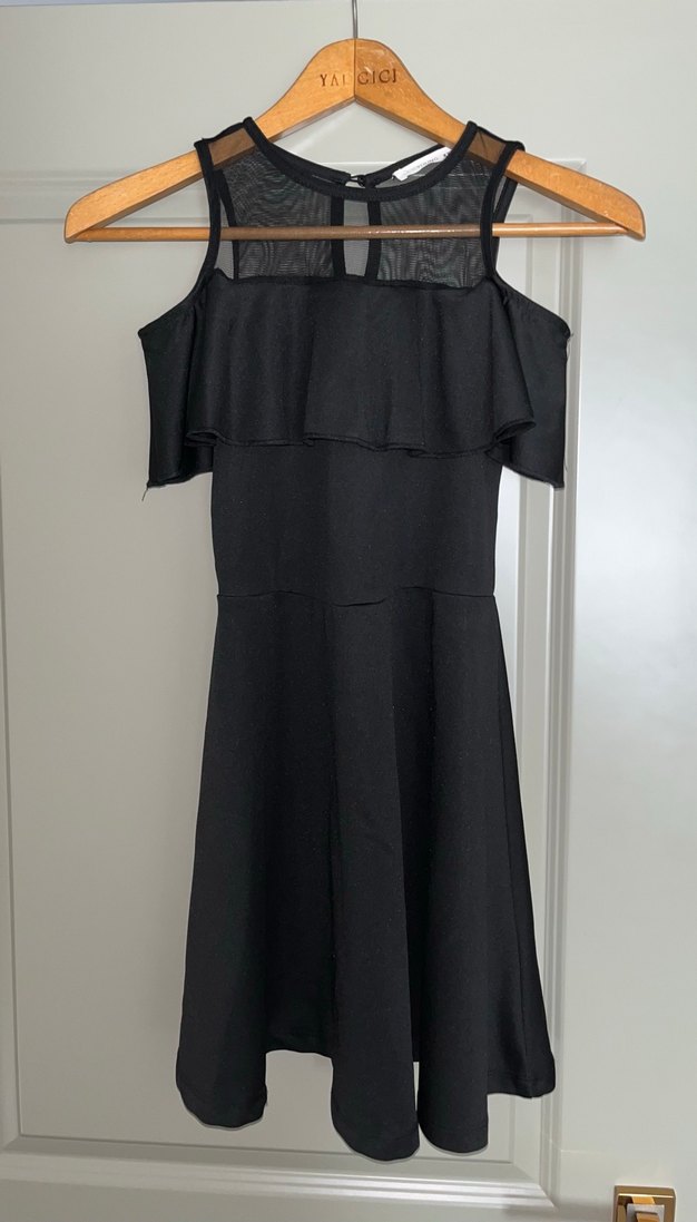 Siyah Straplez Fırfırlı Midi Goth Elbise - Görsel 2