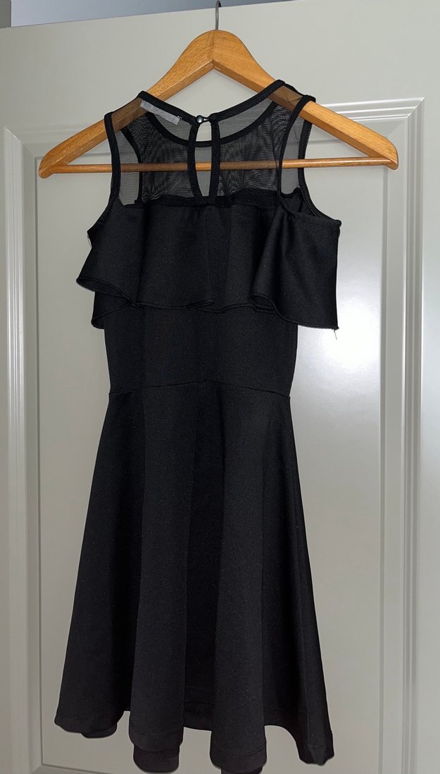 Siyah Straplez Fırfırlı Midi Goth Elbise - Görsel 3