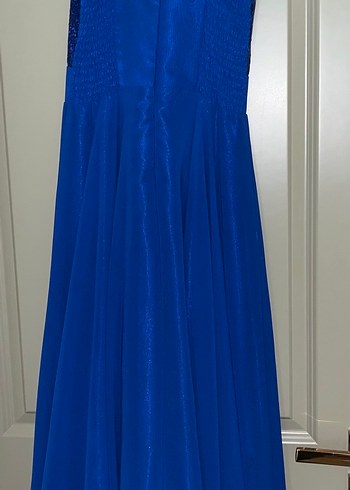 Mavi Uzun Drapeli Kız Çocuk Abiye Elbise - Görsel 2