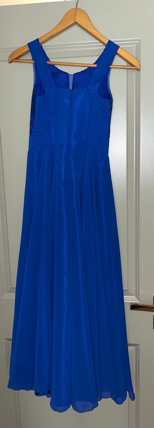 Mavi Uzun Drapeli Kız Çocuk Abiye Elbise - Görsel 2