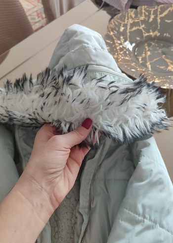 Gri Midi kız çocuk Kışlık mont Kapüşonlu - Görsel 2