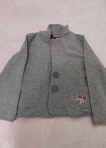 Kız Çocuk Gri Düğmeli Ceket - Görsel 4