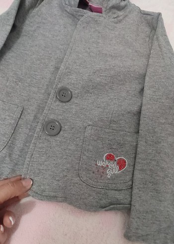 Kız Çocuk Gri Düğmeli Ceket - Görsel 2