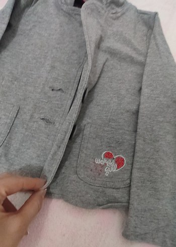 Kız Çocuk Gri Düğmeli Ceket - Görsel 5