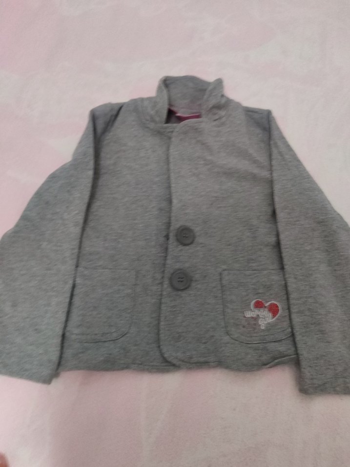 Kız Çocuk Gri Düğmeli Ceket - Görsel 4