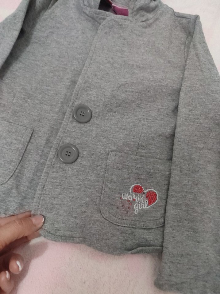 Kız Çocuk Gri Düğmeli Ceket - Görsel 2