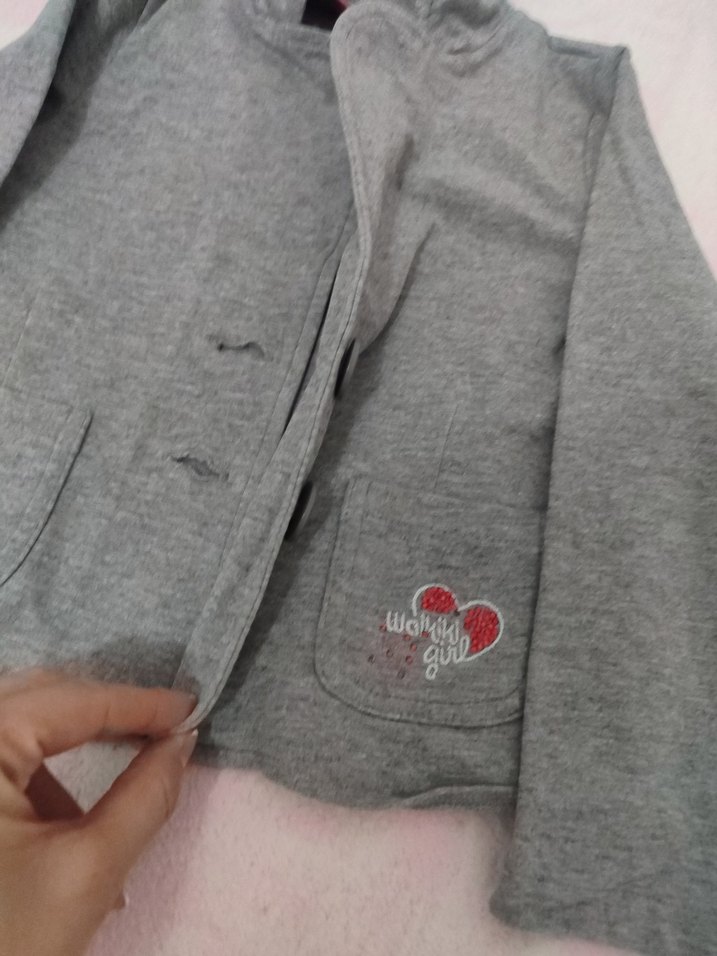 Kız Çocuk Gri Düğmeli Ceket - Görsel 5