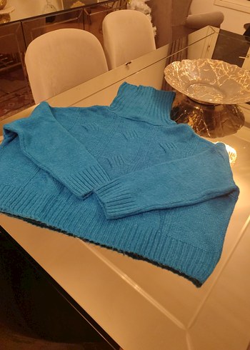 Turkuaz Örgü Boğazlı Kadın Kazak - Görsel 3