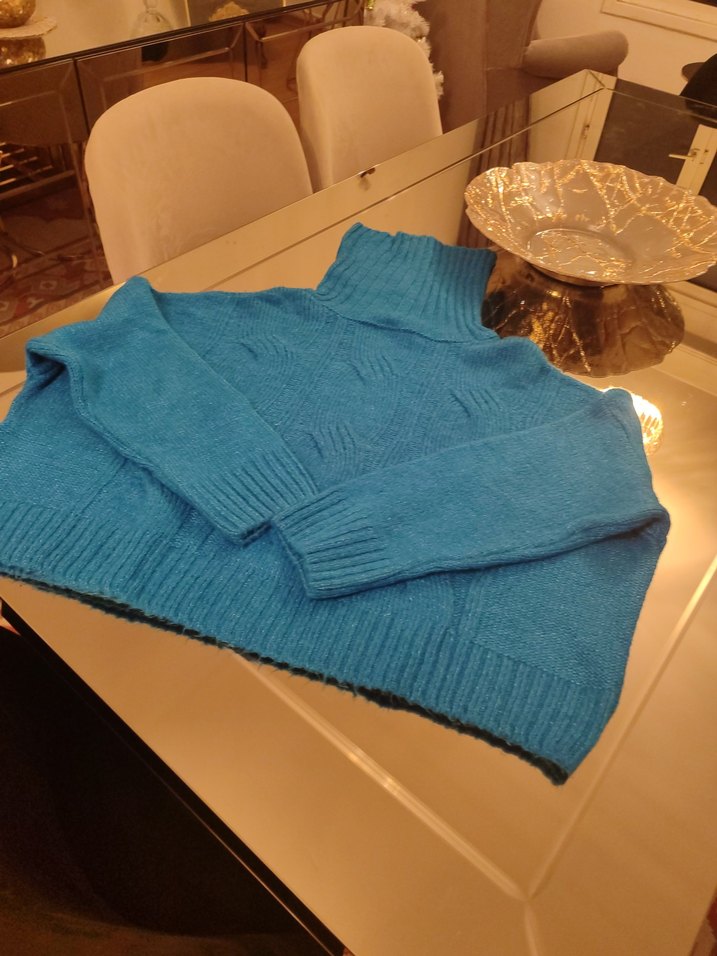 Turkuaz Örgü Boğazlı Kadın Kazak - Görsel 3