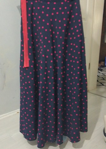 Puantiyeli Pembe Uzun Kadın Etek - Görsel 2