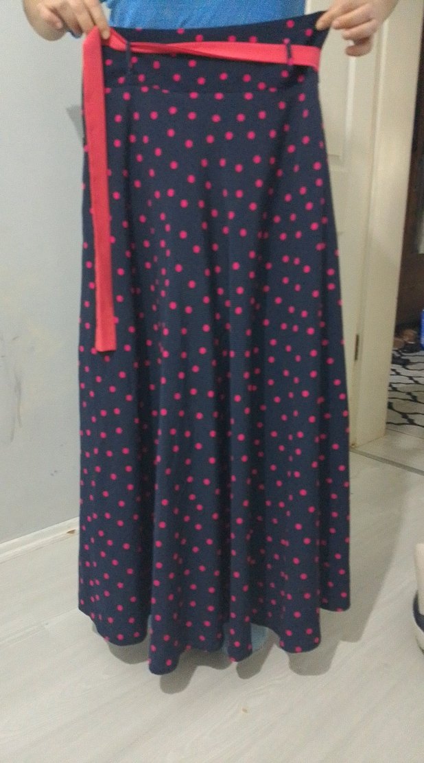 Puantiyeli Pembe Uzun Kadın Etek - Görsel 2