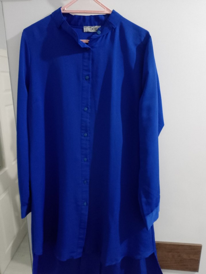 Uzun Kollu Mavi Kadın Tunik - Görsel 2