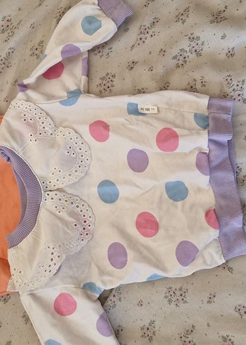 Çiçek Baskılı Düğmeli Pembe Kız Sweatshirt - Görsel 2