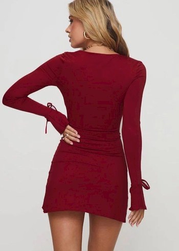 Bordo Uzun Kollu Mini Elbise - Görsel 3