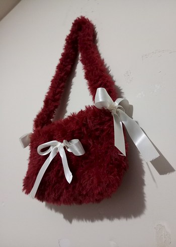 Bordo Kürklü Kadın Çanta - Görsel 3