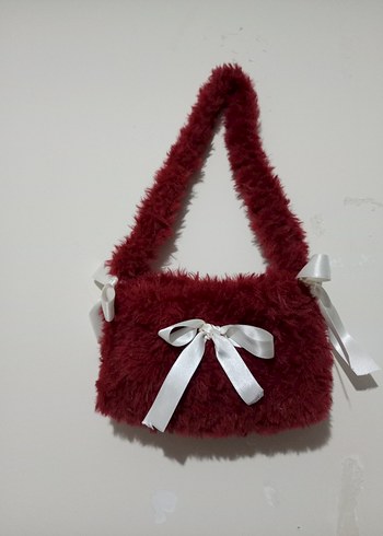 Bordo Kürklü Kadın Çanta - Görsel 2