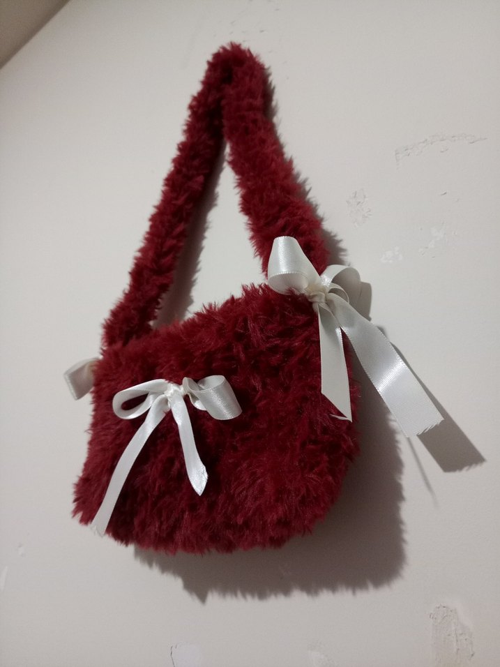 Bordo Kürklü Kadın Çanta - Görsel 3