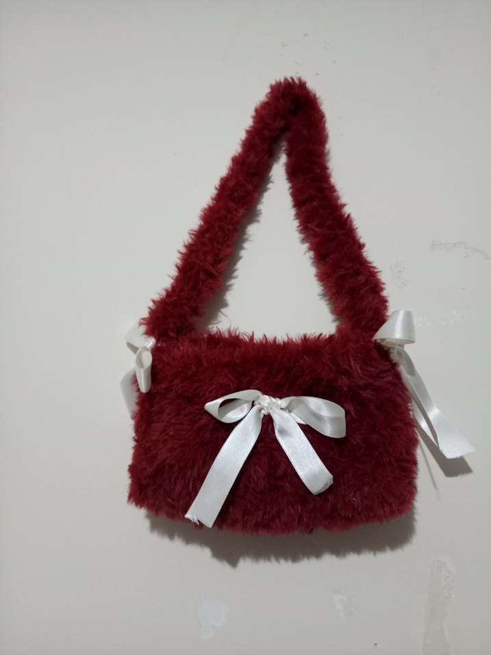 Bordo Kürklü Kadın Çanta - Görsel 2