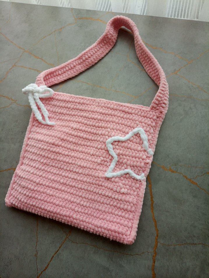 Pembe Örgü Kadın Çanta - Görsel 2