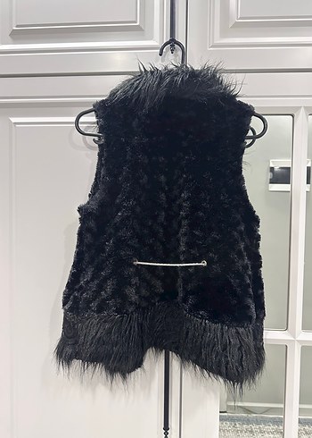 Kürk Detaylı Siyah Deri Kadın Yelek - Görsel 2