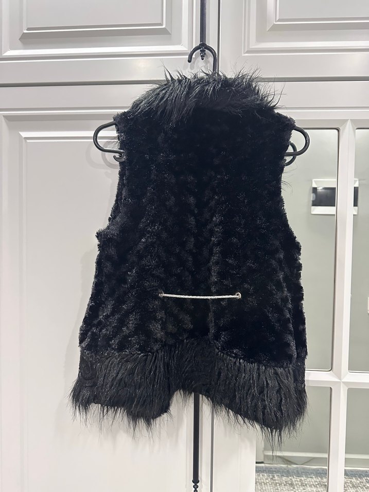 Kürk Detaylı Siyah Deri Kadın Yelek - Görsel 2