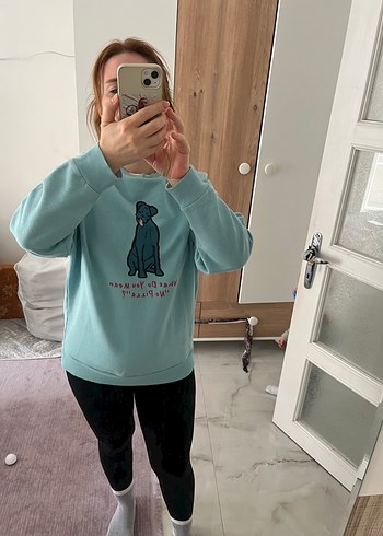 Turkuaz Baskılı Kadın Sweatshirt - Görsel 7