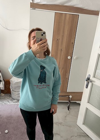 Turkuaz Baskılı Kadın Sweatshirt - Görsel 6