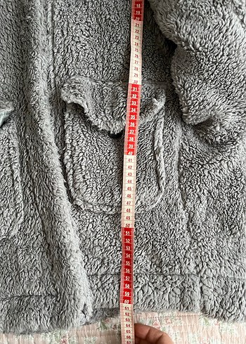 Gri Peluş Kadın Midi Ceket - Görsel 7