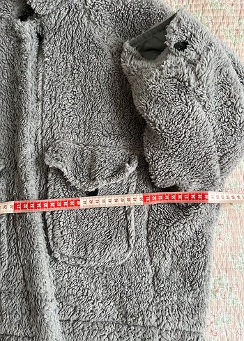 Gri Peluş Kadın Midi Ceket - Görsel 6