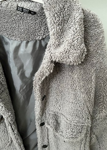 Gri Peluş Kadın Midi Ceket - Görsel 3