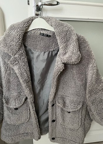 Gri Peluş Kadın Midi Ceket - Görsel 2