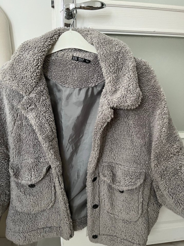 Gri Peluş Kadın Midi Ceket - Görsel 2